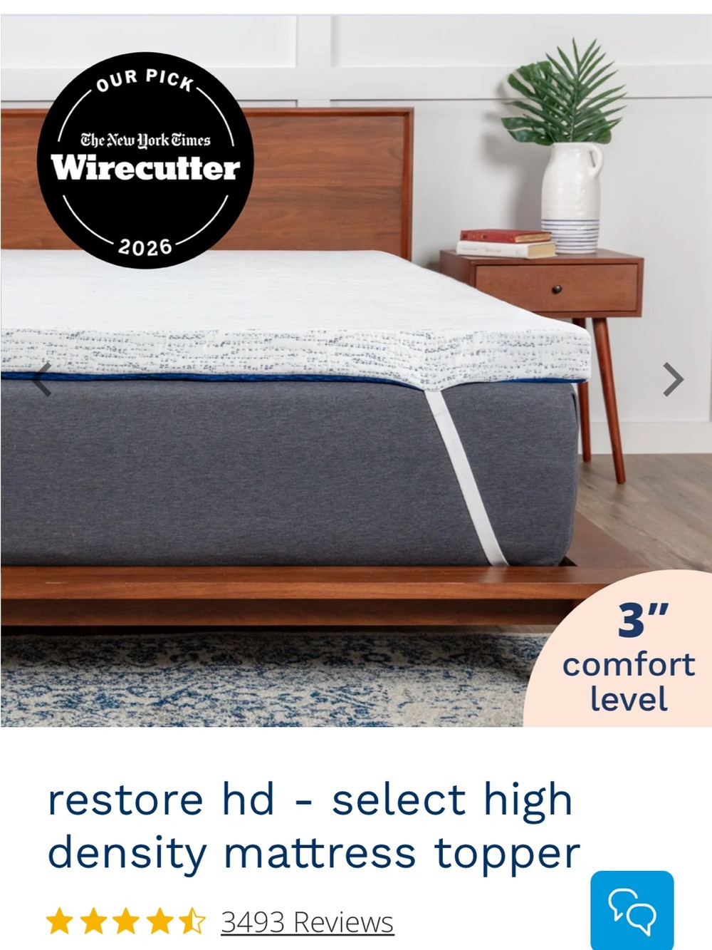 NEW In BOX Viscosoft Restore HD High-Density Mattress Topper - Gray 3 “